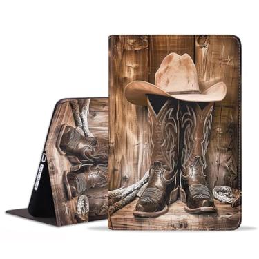 Imagem de BXIKEOPIU Capa para Samsung Galaxy Tab S9 FE 5G 10,9 polegadas/Galaxy Tab S9 11 polegadas 2023, capa fólio fina de couro PU com suporte para hibernar automaticamente, botas e chapéu de cowboy