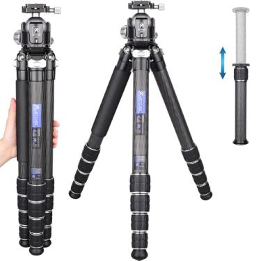 Imagem de Tripé de fibra de carbono de 196 cm com cabeça esférica de perfil baixo de 52 mm ARTCISE tripé profissional resistente para câmera, tubo de fibra de carbono de 10 camadas, 5 seções com diâmetro máximo