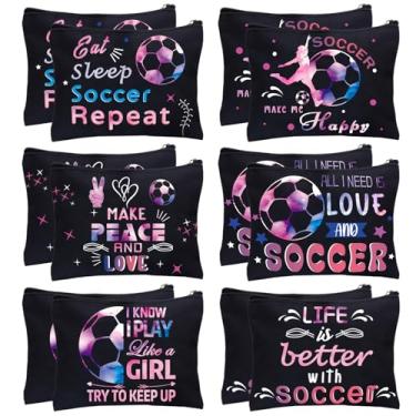 Imagem de yesaior 12 peças bolsa de maquiagem bolsa de viagem lona presentes bolsa de cosméticos bolsa de armazenamento portátil para mulheres, meninas, lembrancinhas de festa do time, Preto, Futebol