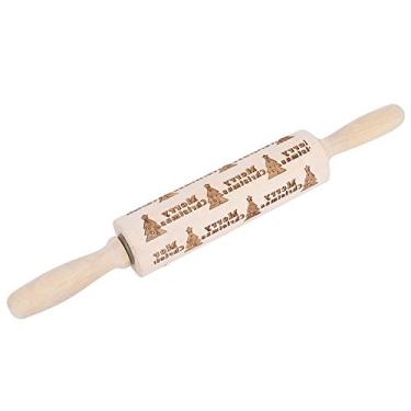 Imagem de Xcello Rolo de massa de madeira antiaderente com estampa de árvore de Natal, perfeito para doces festivos