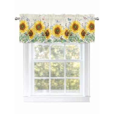 Imagem de Cortinas de verão com borboleta de girassol para janelas com bolso de haste, vintage, fazenda, pequena lavável, tratamento de janela para cozinha, sala de estar, quarto, banheiro, 106 x 30 cm, 1
