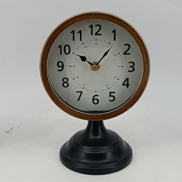 Imagem de Relógio de manto vintage, silencioso, sem tique-taque, operado por bateria, relógio de mesa rústico para decoração de sala de estar, 21 x 15 x 11 cm (ouro)