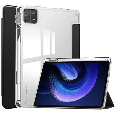 Imagem de Gylint Capa com suporte de caneta para Xiaomi Pad 6 / Pad 6 Pro, capa rígida transparente com três dobras, capa protetora fina para Xiaomi Mi Pad 6/Pad 6 Pro 11 polegadas, versão 2023, preta