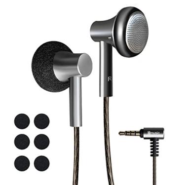 Imagem de Hmusic Fones de ouvido de cabeça plana, plugues dinâmicos com fio de driver de 14,2 mm, fones de ouvido clássicos de som estéreo HiFi com microfone e controle de volume para música, esportes, corrida