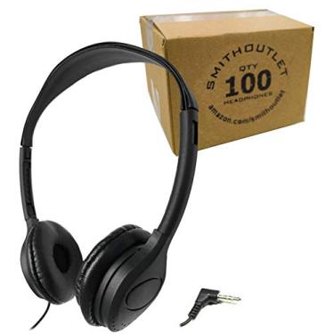 Imagem de SmithOutlet Fones de ouvido a granel pacote com 100 | para alunos da escola em sala de aula K-12 | Com fio | Compatível com Chromebook, computador, laptop | Parte preta SG-313-100