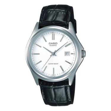 Imagem de Casio Relógio analógico masculino MTP1183E-7A com mostrador branco com 3 ponteiros e data, Preto