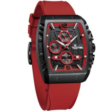 Imagem de Relógio de pulso masculino NAVIFORCE Quartzo, automático, data, semana, analógico, formal para negócios, Preto + vermelho, Estilo clássico