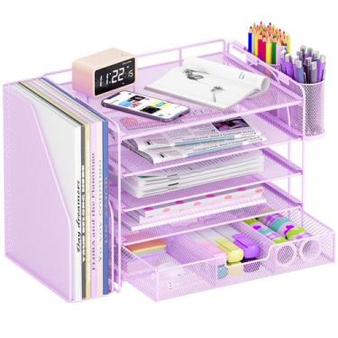 Imagem de Organizador de mesa OPNICE Arquivo de papel de 5 camadas com gaveta e 
