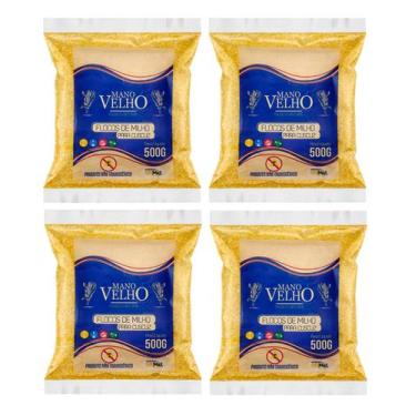 Imagem de Kit 4 Flocos de Milho Flocão de Milho Cuscuz Mano Velho 500g cada
