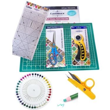 Imagem de Kit Iniciante Patchwork Lanmax – Base de Corte 30x45cm, Cortador Circular, Tesouras Multiuso e Reta, Régua Acrílico, 480 Alfinetes Cabeça de Pérola e Lápis Giz – Costura, Scrapbook e Artesanato