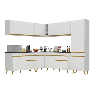 Imagem de Armário De Cozinha Completa De Canto Veneza Multimóveis V2067 Branco/dourado Branco/dourado