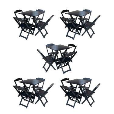 Imagem de Kit 5 Conjuntos De Mesa Dobravel Com 4 Cadeiras De Madeira 70X70 Para Restaurante E Bar - Preto
