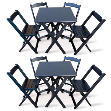 Imagem de Kit 2 Jogos De Mesa Dobravel Com 4 Cadeiras Dobráveis De Madeira 70x70 Cm Preto - Cor: Preto