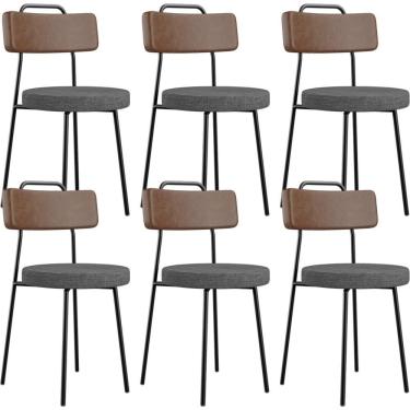 Imagem de Kit 06 Cadeiras Estofada Sala De Jantar Barcelona L02 Couríssimo Marrom Linho Cinza Escuro - Lyam