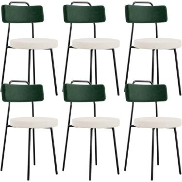 Imagem de Kit 06 Cadeiras Decorativa Estofada Sala De Jantar Barcelona L02 Facto Verde Musgo Linho Cru - Lyam