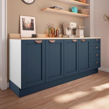 Imagem de Cozinha Modulada 2 Peças Com Tampo 2 Balcões Cabecasa Madeiramadeira Branco/Azul