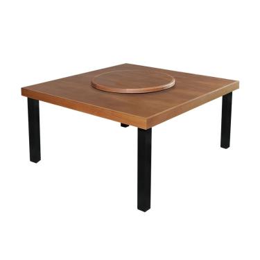 Imagem de Mesa De Jantar Indústrial Sophia 1,30M Quadrada Com Prato Giratório - Castanho - Marrom