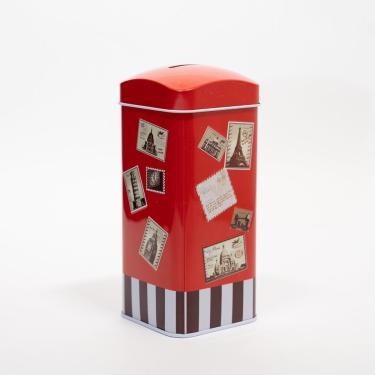 Imagem de Cofre Metal Lata Porta Moeda Decorativo Cartões Postais 16cm