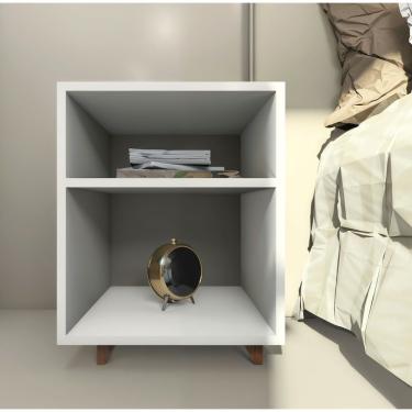 Imagem de Mesa Cabeceira Nicho Quarto 39x50x37 Branco Pés Amadeirados