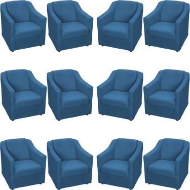 Imagem de Kit 12 Poltronas Mila Pé De Plástico Cromado - Azul-marinho Suede