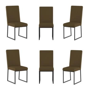 Imagem de Kit 6 Cadeiras Estofadas Base De Ferro Preta Para Mesa Jantar Marrom