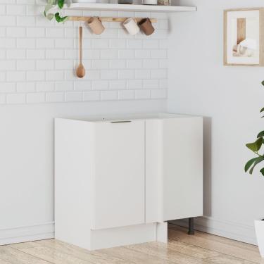 Imagem de Balcão De Canto Reto Sem Tampo Com Rodapé Puxador 150mm Ipanema Cabecasa Madeiramadeira Branco