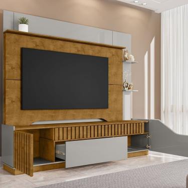 Imagem de Home Dallas Ripado Real Tvs Até 75 Polegadas 1 Gaveta Corrediça Telescópica 2 Portas Naturalle-off-white