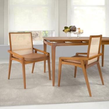 Imagem de Kit 4 Cadeiras Madeira Maciça Encosto Em Tela Assento Estofado Siena Freijó