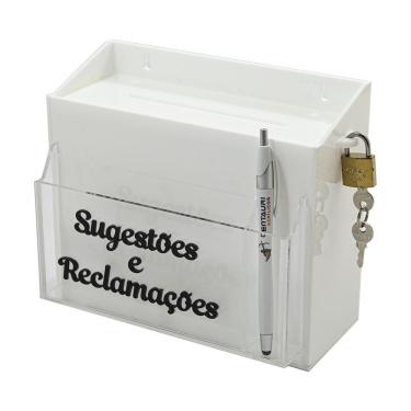 Imagem de Urna Caixa Sugestões E Reclamações Bolso Frontal Acrílico Branca Com Cadeado Pesquisa Satisfação