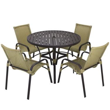 Imagem de 4 Cadeiras E Mesa Tampo Ripado área Jardim Varanda Piscina Avelã
