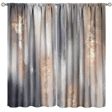 Imagem de Cortinas gradientes modernas, arte urbana moderna barroca cinza dourado marrom pintura traçados padrão sem costura, cortinas blackout com bolso para varão para sala de estar, quarto, cozinha, banheiro
