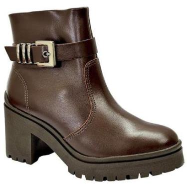 Imagem de Bota Ramarim Cano Baixo Salto Bloco em Couro 50102 Café-Feminino