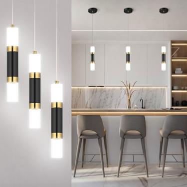 Imagem de Glitnous Luminárias Pendentes Modernas De Led Para Ilha Cozinha, Pacote Com 3 Unidades, Mini Iluminação Preta E Dourada, Pequena, Suspensa Sobre A Pia, Quarto, Mesa Cabeceira