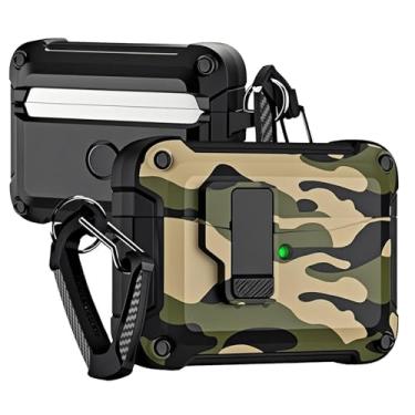 Imagem de CCSmall Capa Camuflada Para Samsung Galaxy Buds 3 Pro/Buds 3, Resistente À Prova De Choque Com Mosquetão Trava Segurança, Protetora Militar Rígida Homens, Verde Camuflado