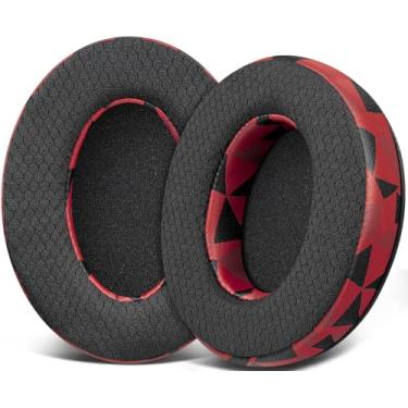 Imagem de SOULWIT Almofadas De Substituição Tecido Malha Para Fones Ouvido Hyperx Cloud 1/2/3/Pro/Core/Alpha/Alpha S/Alpha Pro/Flight/Flight S/Stinger/Stinger S, Cloudx Stinger/Stinger Core/Flight - Red Storm