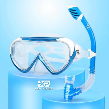 Imagem de EXP VISION Conjunto De Snorkel Infantil, Máscara Mergulho Infantil Antiembaçante, Óculos Natação Secos, Equipamento Para Crianças, Meninos E Meninas 4 A 14 Anos (Conjunto Azul)