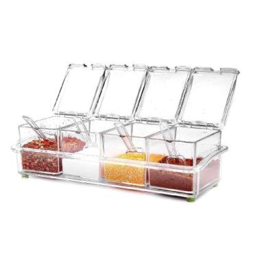 Imagem de 4 Porta Acompanhamentos Acrilico C/ Colher Organizador Açai Temperos -