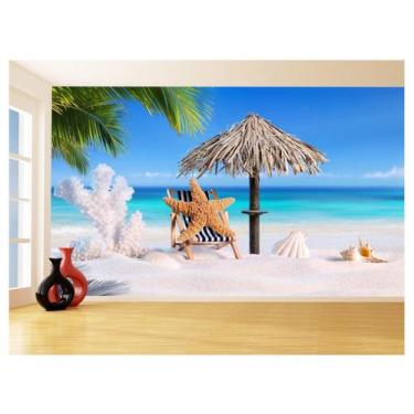 Imagem de Papel De Parede 3D Praia Areia Estrelas Mar Céu 3,5M Npr335 - Você Dec