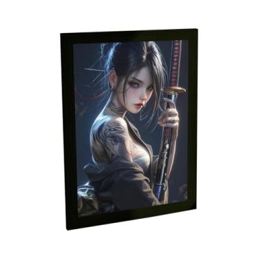 Imagem de Quadro Decorativo Anime Garota Samurai Ilustração Katana Tattoo Decoração Poster Quarto Sala