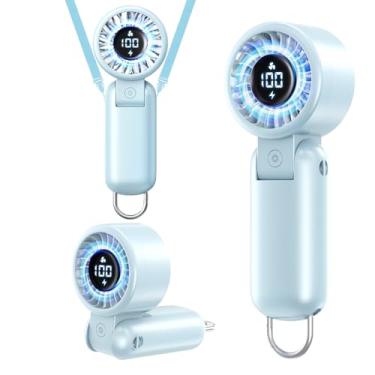 Imagem de U UZOPI Ventilador portátil turbo portátil com tela de LED, 5 velocidades, cordão de pescoço, recarregável por USB, fluxo de ar forte, mini ventiladores de mesa de bolso para viagens, verão, cílios