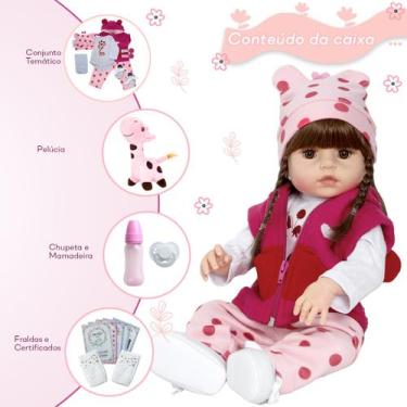 Imagem de Bebe Tipo Reborn Menina Girafinha Fofa Que Fala + Kit Itens - Cegonha 