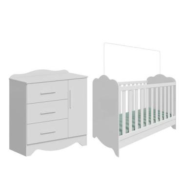 Imagem de Berço Mini Cama Branco +  Cômoda de Bebê  - 3 Gavetas Moveis Peroba Ha