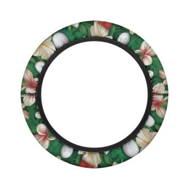 Imagem de Knextrepoy Capa de volante de carrinho de golfe hibisco, bola de golfe, capas de volante para carro de clube, ajuste universal, acessórios de capa de volante de barco