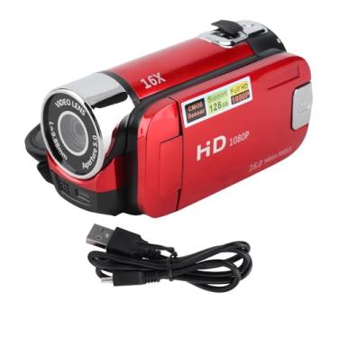 Imagem de Câmera de vídeo com tela colorida de 2,4 polegadas Luz de preenchimento 16mp 1080p 16x Digital Zoom Anti Shake Loop Gravação de vídeo de vídeo para registro de crescimento de (Vermelho)