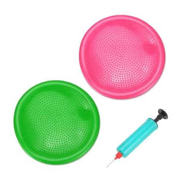 Imagem de PATIKIL 2 peças de assento inflável de 33,5 cm, disco de equilíbrio flexível com bomba manual para estabilidade do núcleo, exercício, fortalecimento físico, melhora a postura física, rosa/verde