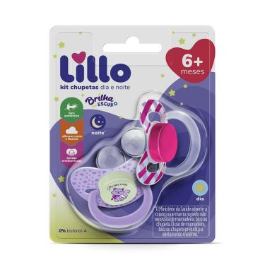 Imagem de Kit Chupetas Dia e Noite Lillo Ort Silicone Menina + 6 Meses 2 Unidades