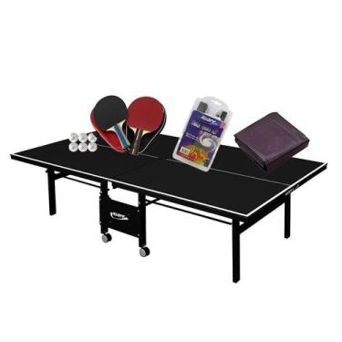 Imagem de MESA PING PONG MDF 18mm 1084 PRETA KLOPF + 2 Kits c/ Estojo + Rede Mas