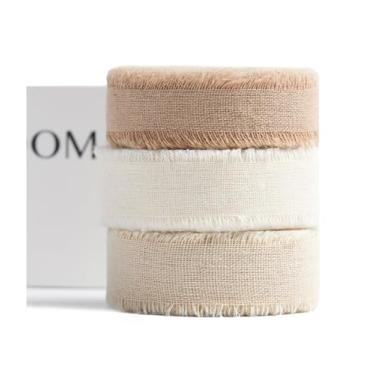 Imagem de Masteroom Fita de algodão rosa 5/20.3 cm x 21 m marfim/nude/cáqui fita de tecido desgastado artesanal para embrulho de presente, convites de casamento, buquês de noiva, chás de bebê, decoração de