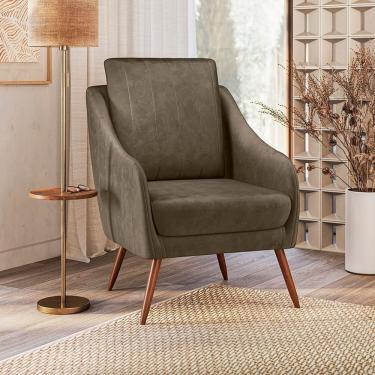 Imagem de Poltrona Decorativa Estofada Com Pés Palito Monserrat Espresso Móveis Marrom