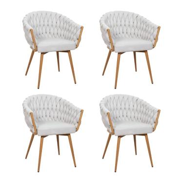 Imagem de Kit 4 Cadeiras De Aproximação Eloá Estrutura Aço Carbono Laminado Natural Com Estofado Linho Cru